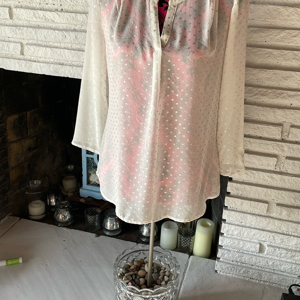 Liz Claiborne Silver Cream Buttoned Blouse